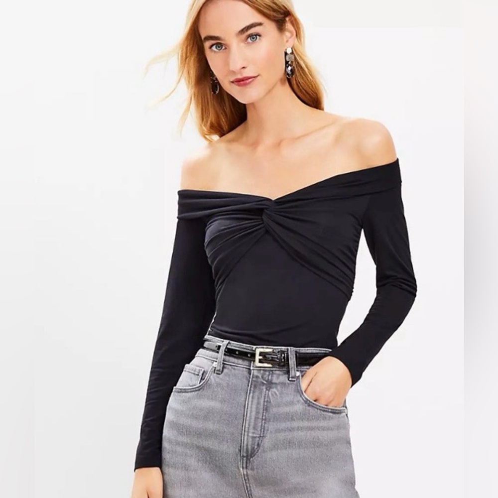LOFT Knot Off The Shoulder Top Women's Black Size XL New with Tags